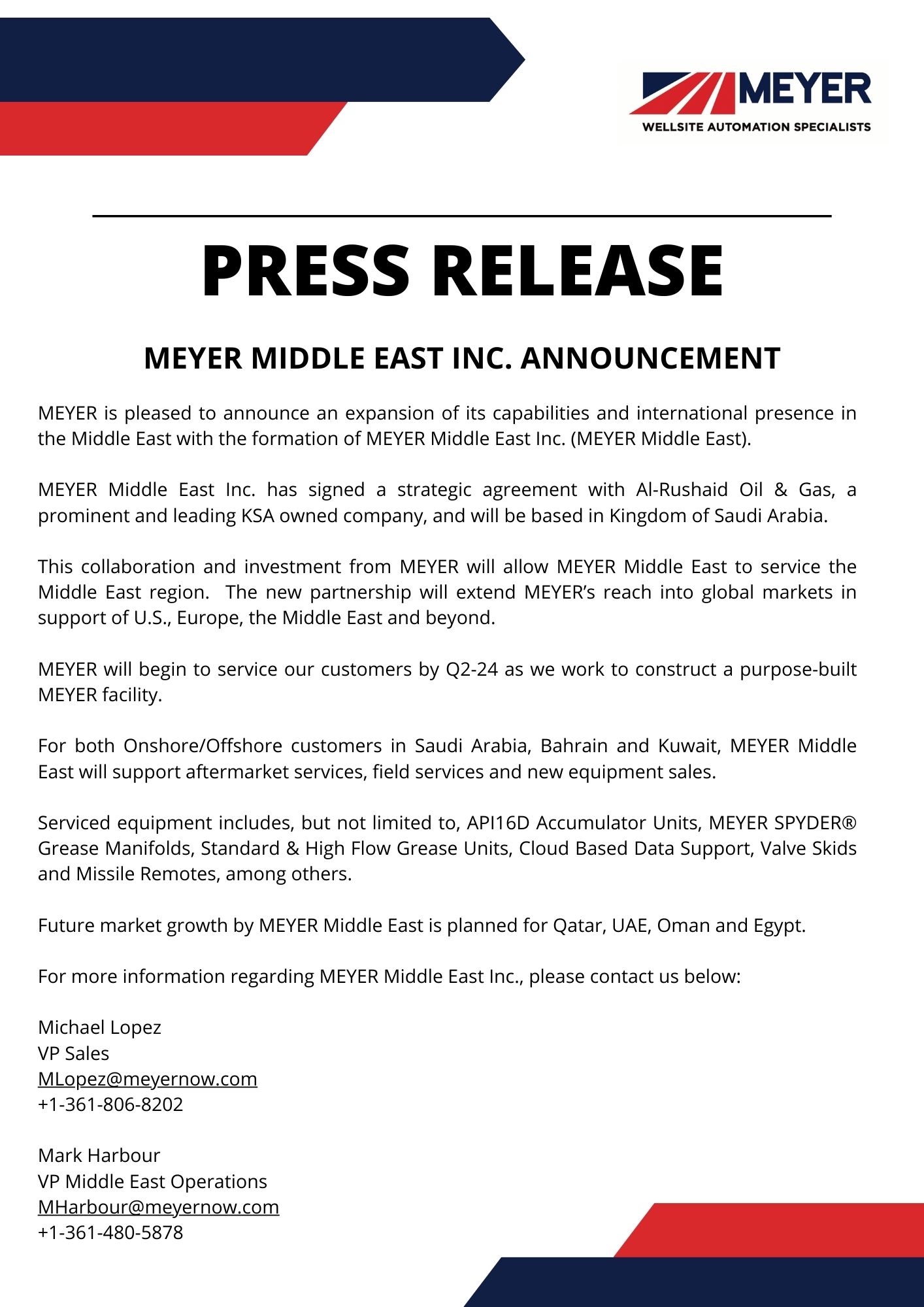 MEYER Middle East Press Release